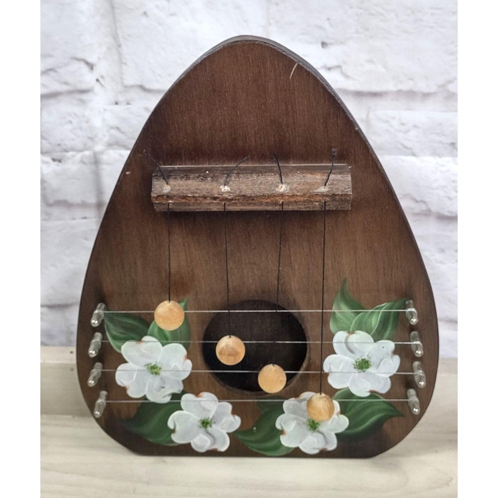 Vintage Wooden Door Harp Hand Painted Dogwood Floral Chime Art